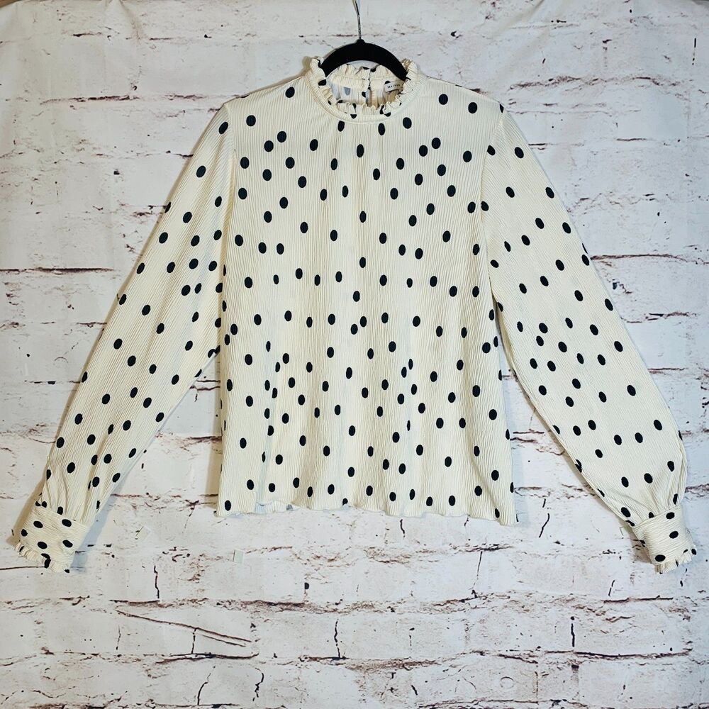 Maison d'Amelie Polka Dot Ruffle Top Large Long Sleeve Mock Neck Classiccore
